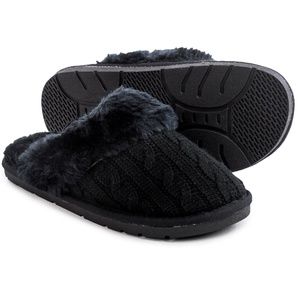 Lamo Faux Fur Knit Slippers Fleece Fuzzy Slip On Black Size US 6.5  - 7 NEW